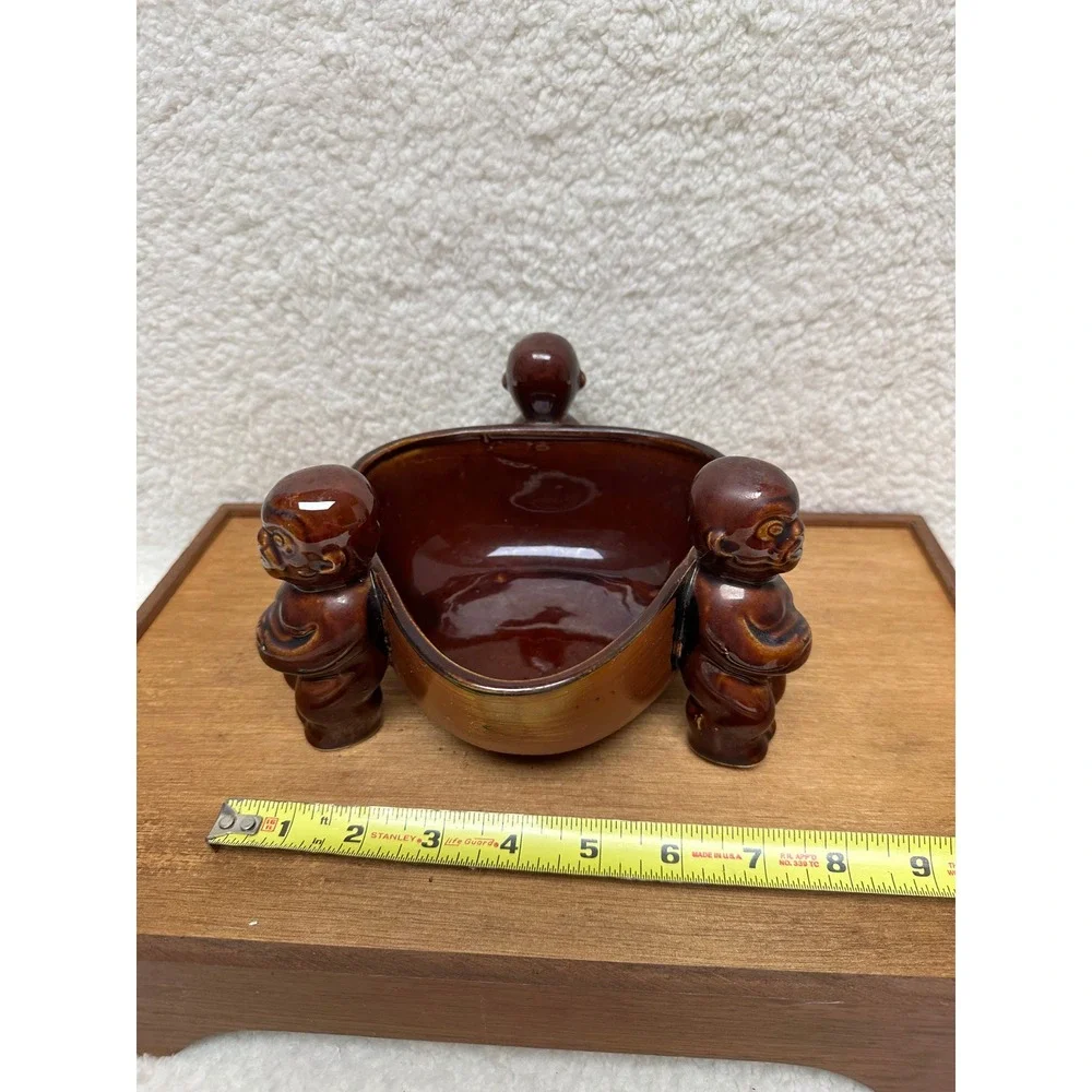 Orchids of Hawaii Tiki Bowl Brown Ceramic Three Figure R-14 Japan Vintage MCM